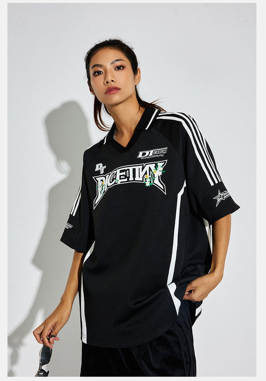 DICETINY Floral Logo Print Soccer Jersey Polo Shirt | Face 3 Face