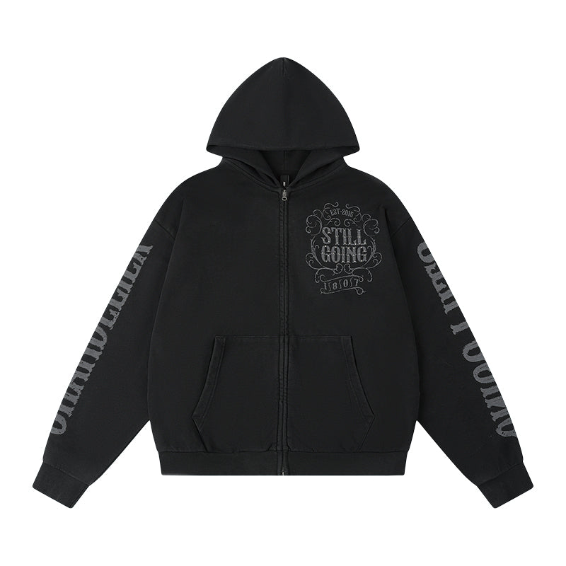 1807 Swarovski Crystal Diamond Washed Zip Up Hoodie | Face 3 Face