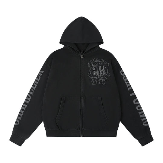 1807 Swarovski Crystal Diamond Washed Zip Up Hoodie | Face 3 Face