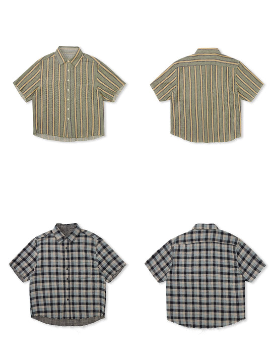 EVILKNIGHT(EK) Striped Plaid Reversible Short Sleeve Shirt | Face 3 Face