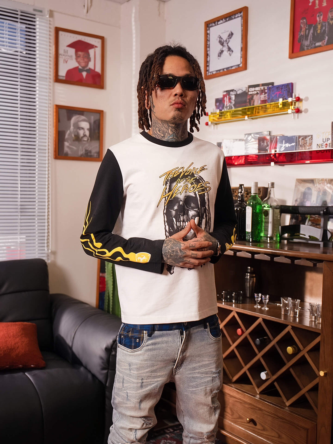 TGFCLUB Skull Print Color Block Slim Fit Long Sleeve Tee | Face 3 Face