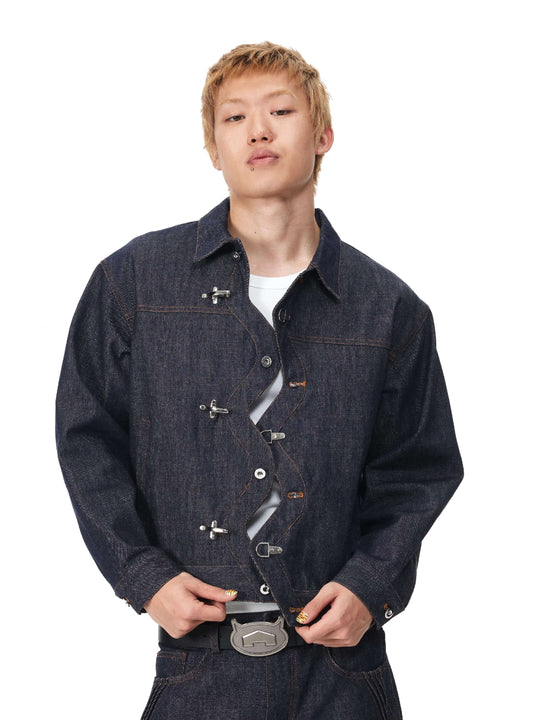 EVILKNIGHT(EK) 3D Cut Twisted Front Denim Jacket | Face 3 Face
