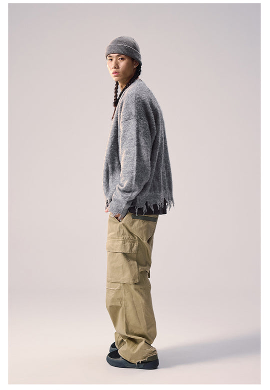 Remedy Distressed Hem Baggy Work Cargo Pants | Face 3 Face