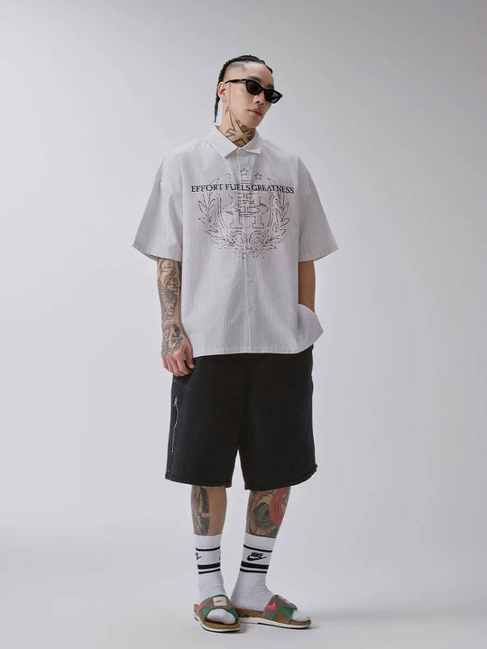 F2CE Stitch Stripe Vintage Print Short Sleeve Shirt | Face 3 Face