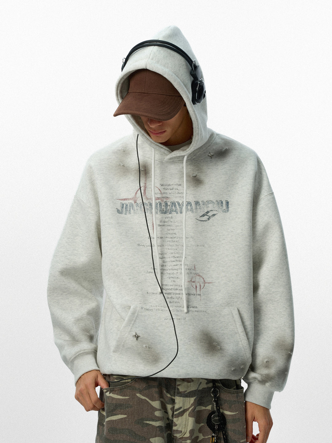 JHYQ Star Rivets and Letter Print Hoodie | Face 3 Face