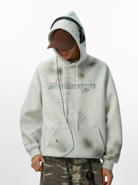 JHYQ Star Rivets and Letter Print Hoodie | Face 3 Face