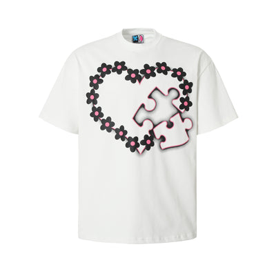 YADcrew Love Heart Puzzle Flower Foam Dot Printing Tee | Face 3 Face