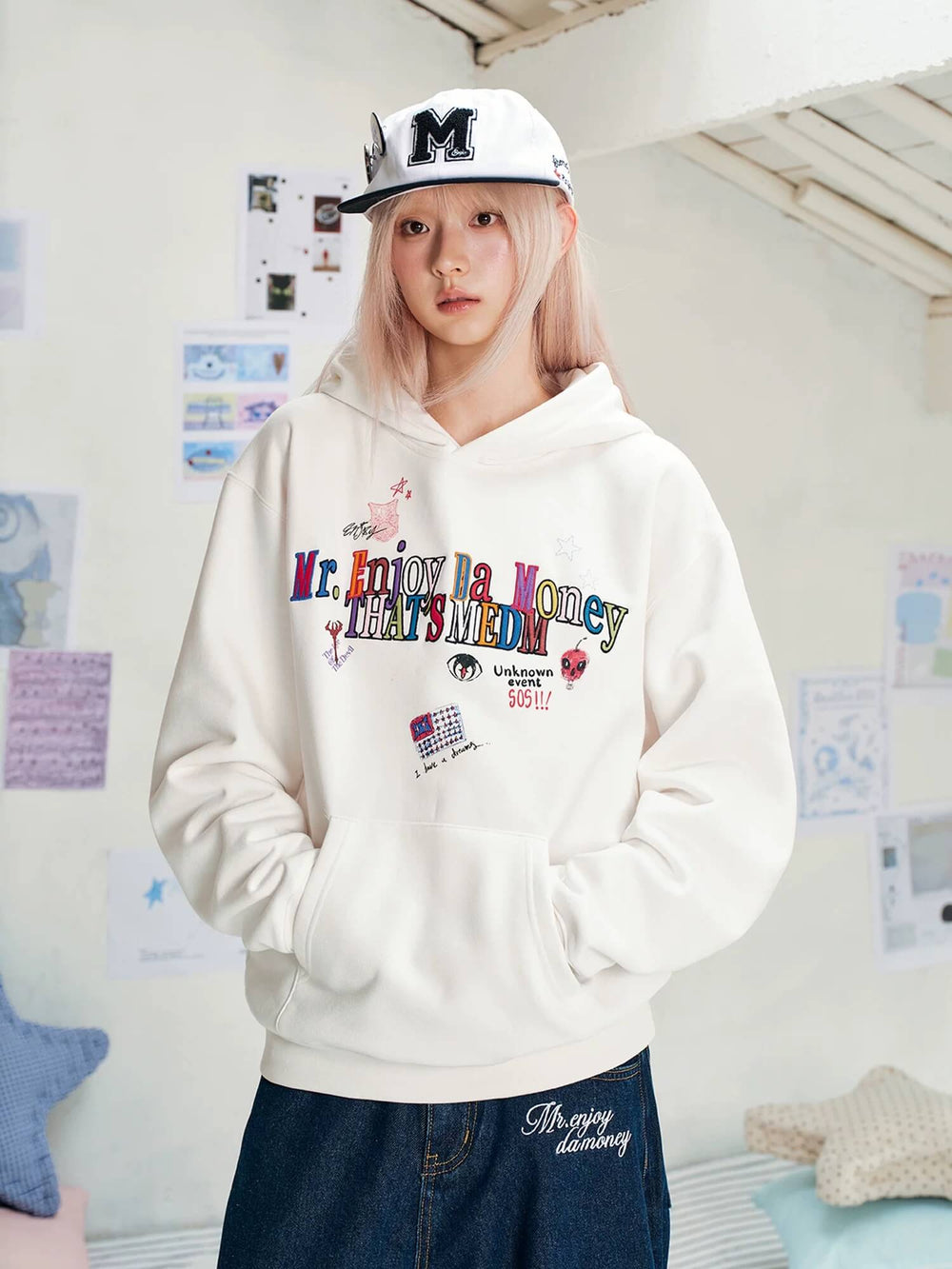 MEDM 3D Colorful Graffiti Logo Embroidered Hoodie