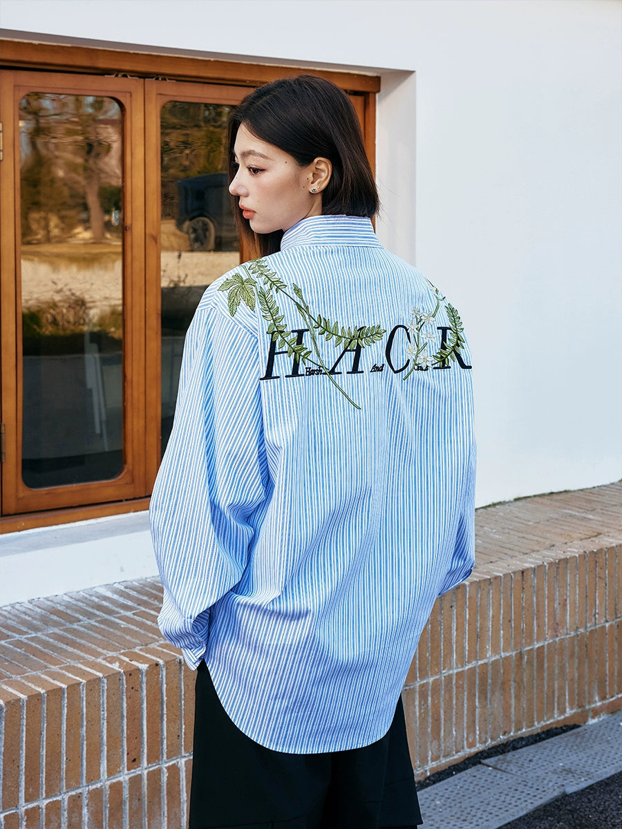 Harsh and Cruel Striped Floral Embroidered Long Sleeve Shirt | Face 3 Face