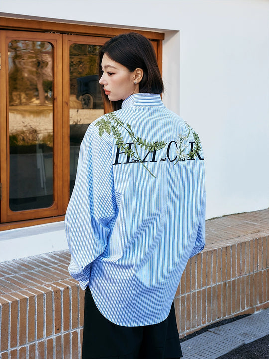 Harsh and Cruel Striped Floral Embroidered Long Sleeve Shirt | Face 3 Face