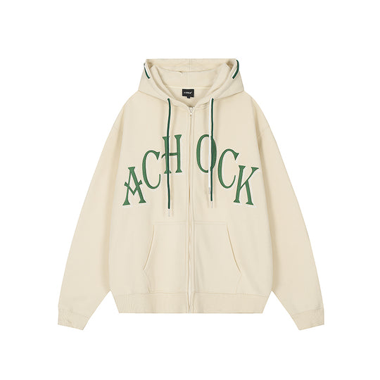 Puff print hoodies | Achock Double Hooded Rope Logo Zipper Hoodie | Face 3 Face