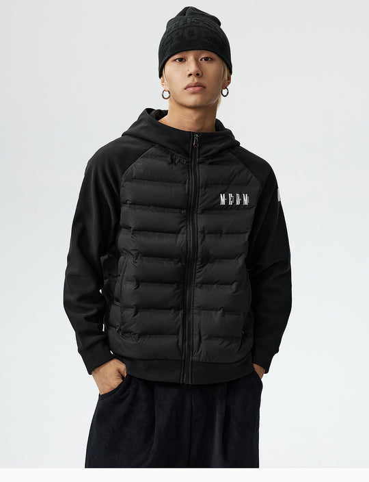 MEDM Patchwork Raglan Sleeve Lightweight Hooded Down Jacket | Face 3 Face