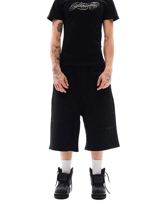 KARMANISTIC All Over Rhinestone Baggy Sweat Shorts | Face 3 Face