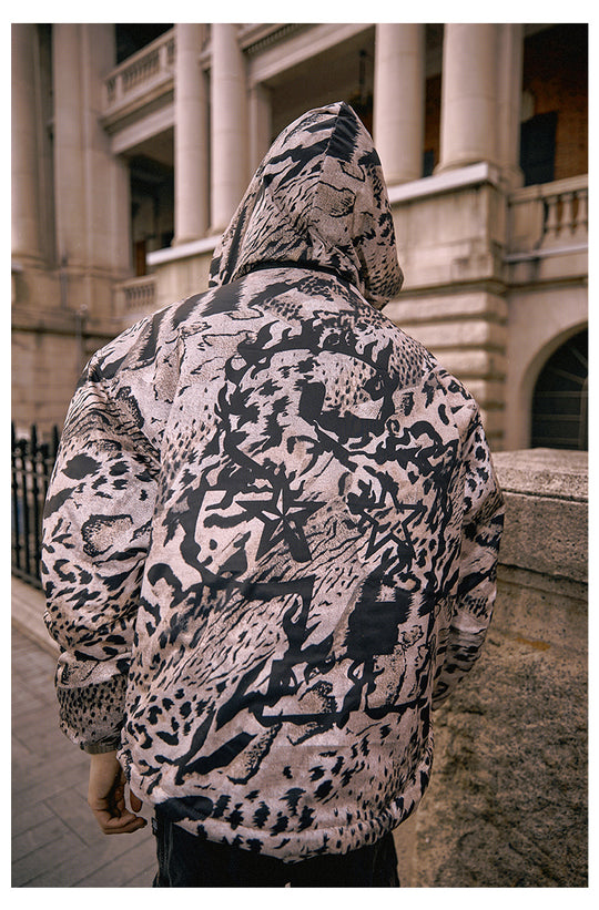 Remedy x STA STARMD SR Logo Leopard Print Hooded Mountain Jacket | Face 3 Face