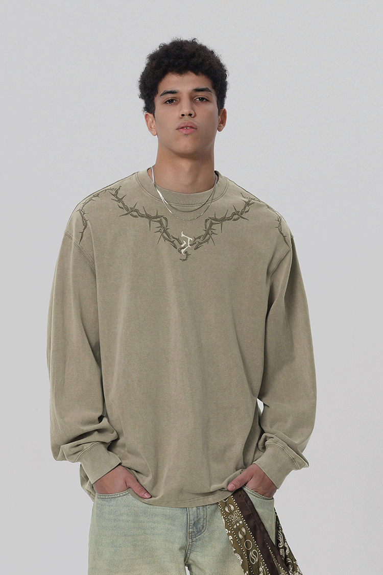 JHYQ Logo Printing Washed Long Sleeved Tee