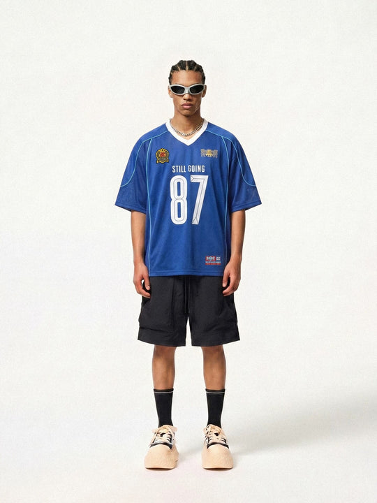 1807 Stripe Pattern and Mesh Short Sleeve Soccer Jersey