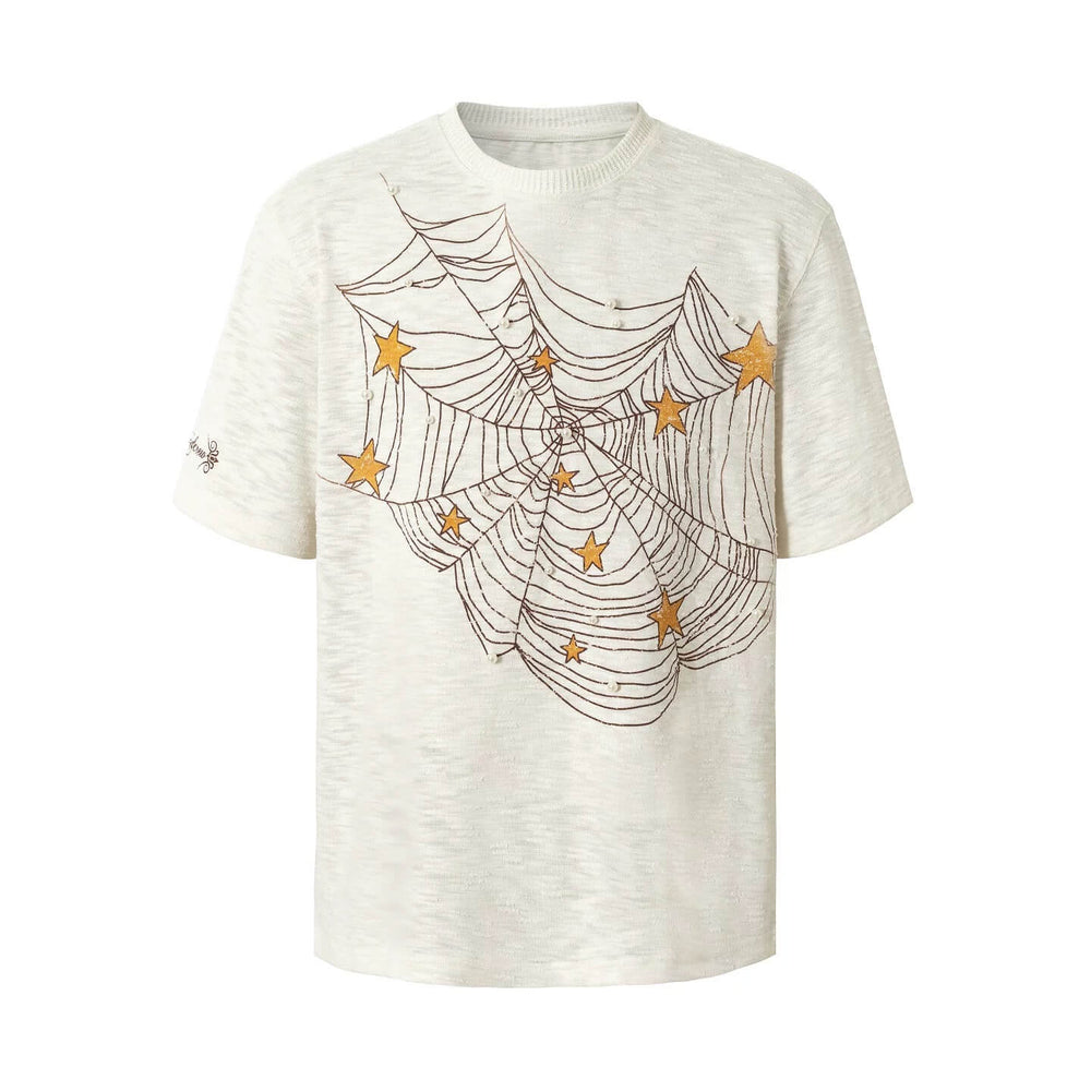YADcrew Pearl Studded Star Spider Web Print Tee | Face 3 Face