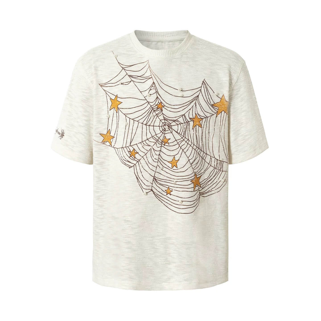 YADcrew Pearl Studded Star Spider Web Print Tee | Face 3 Face