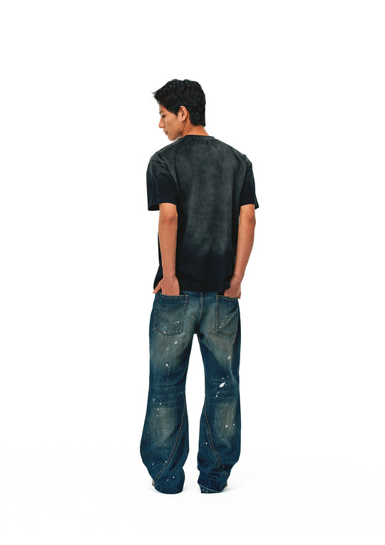 EVILKNIGHT(EK) Aged Splatter Ink Flared Denim Jeans | Face 3 Face