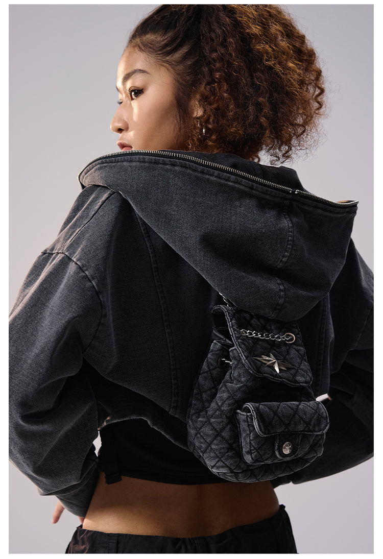 Remedy Backpack Design Washed Denim Short Jacket | Face 3 Face