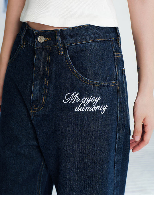 MEDM Leather Label Logo Embroidered Jeans | Face 3 Face