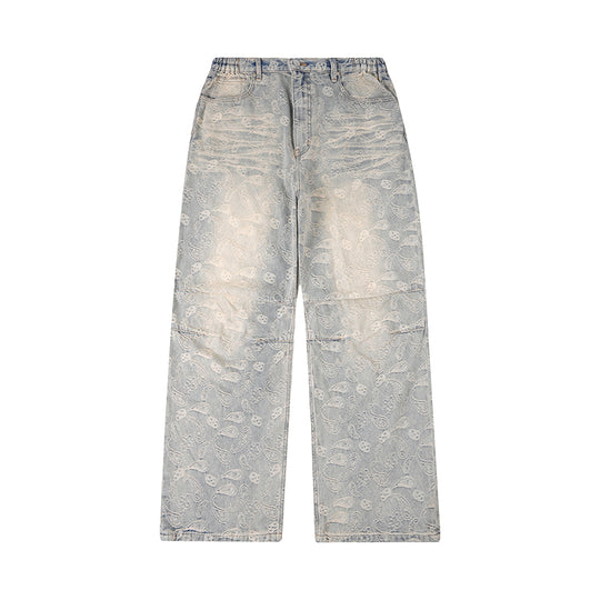 1807 Allover Paisley Washed Denim Jeans | Face 3 Face
