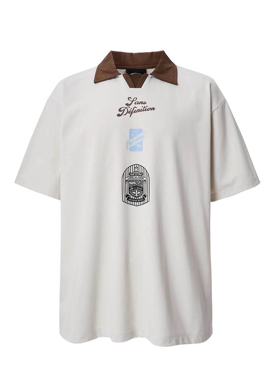 F2CE College Emblem Badge Print Color Block Polo Shirt | Face 3 Face