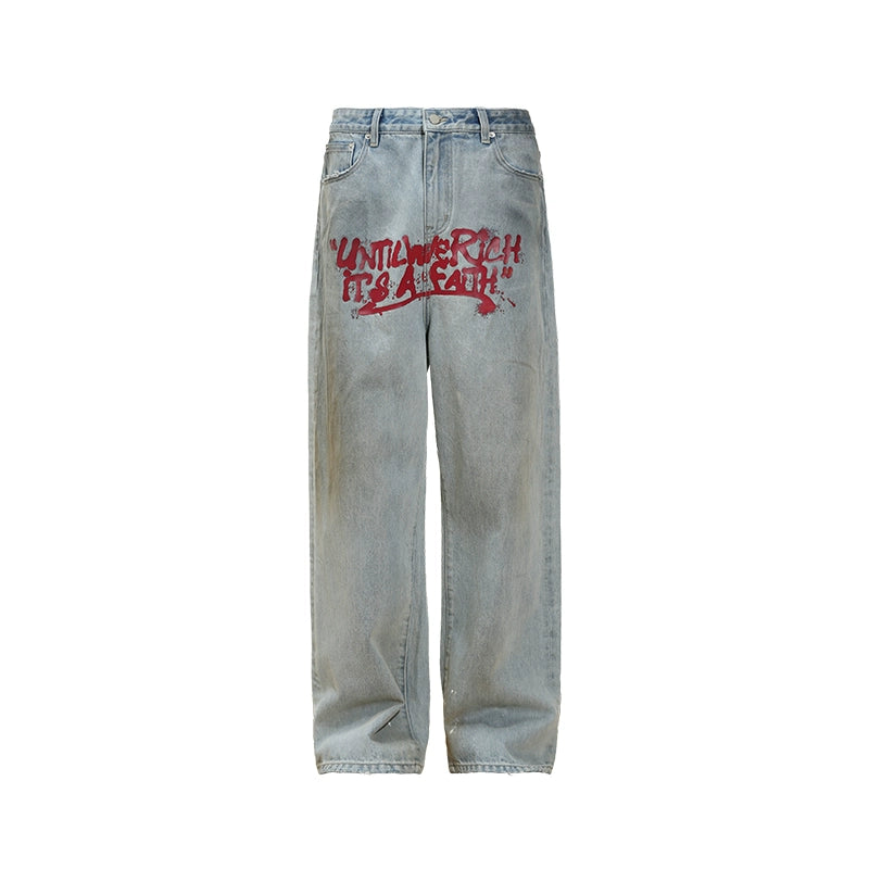 UNTILWERICH Dirty Wash Graffiti Print Jeans | Face 3 Face