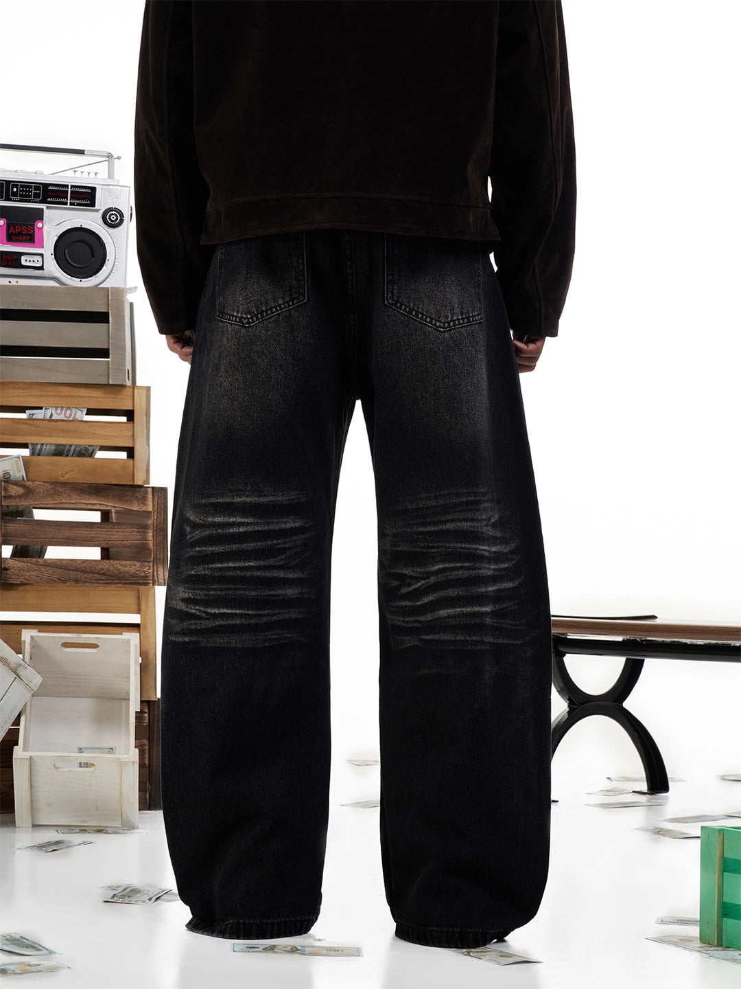 F3F Select Washed Cat Whisker Black Baggy Jeans | Face 3 Face