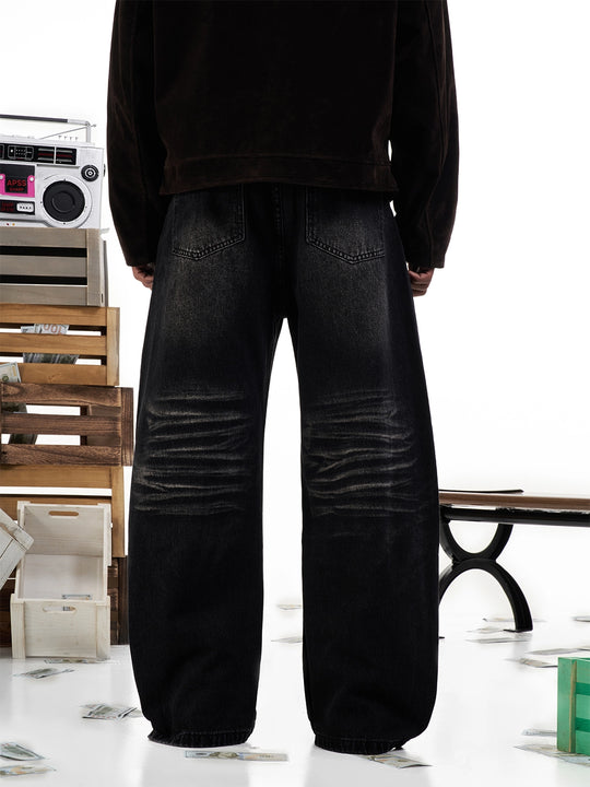 F3F Select Washed Cat Whisker Black Baggy Jeans | Face 3 Face