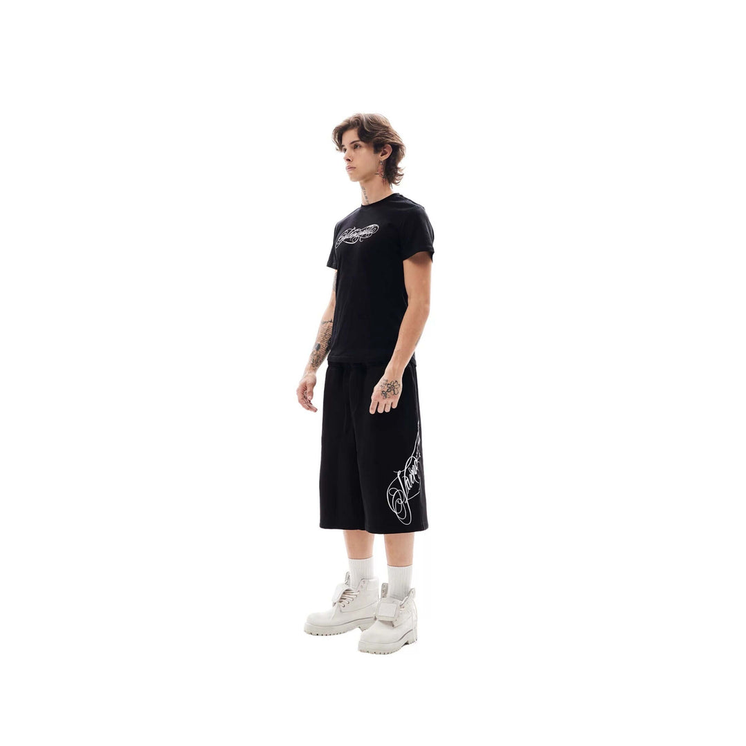 KARMANISTIC 3D Letter Embroidered Baggy Sweat Shorts | Face 3 Face