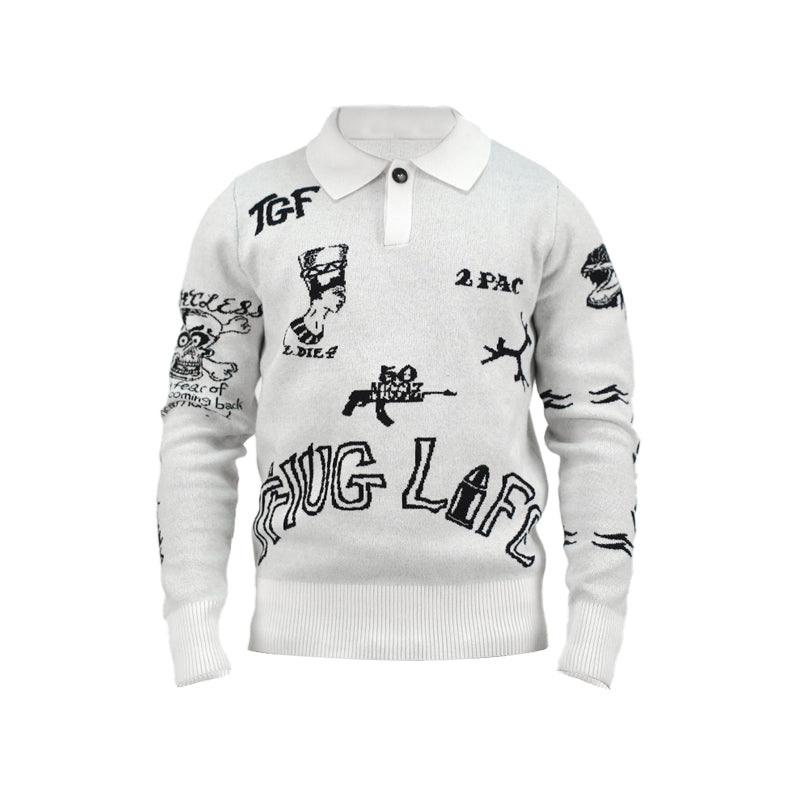 TGFCLUB 2PAC Tattoo Slim Fit Polo Knit Sweater | Face 3 Face
