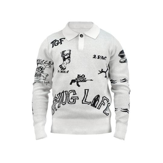 TGFCLUB 2PAC Tattoo Slim Fit Polo Knit Sweater | Face 3 Face