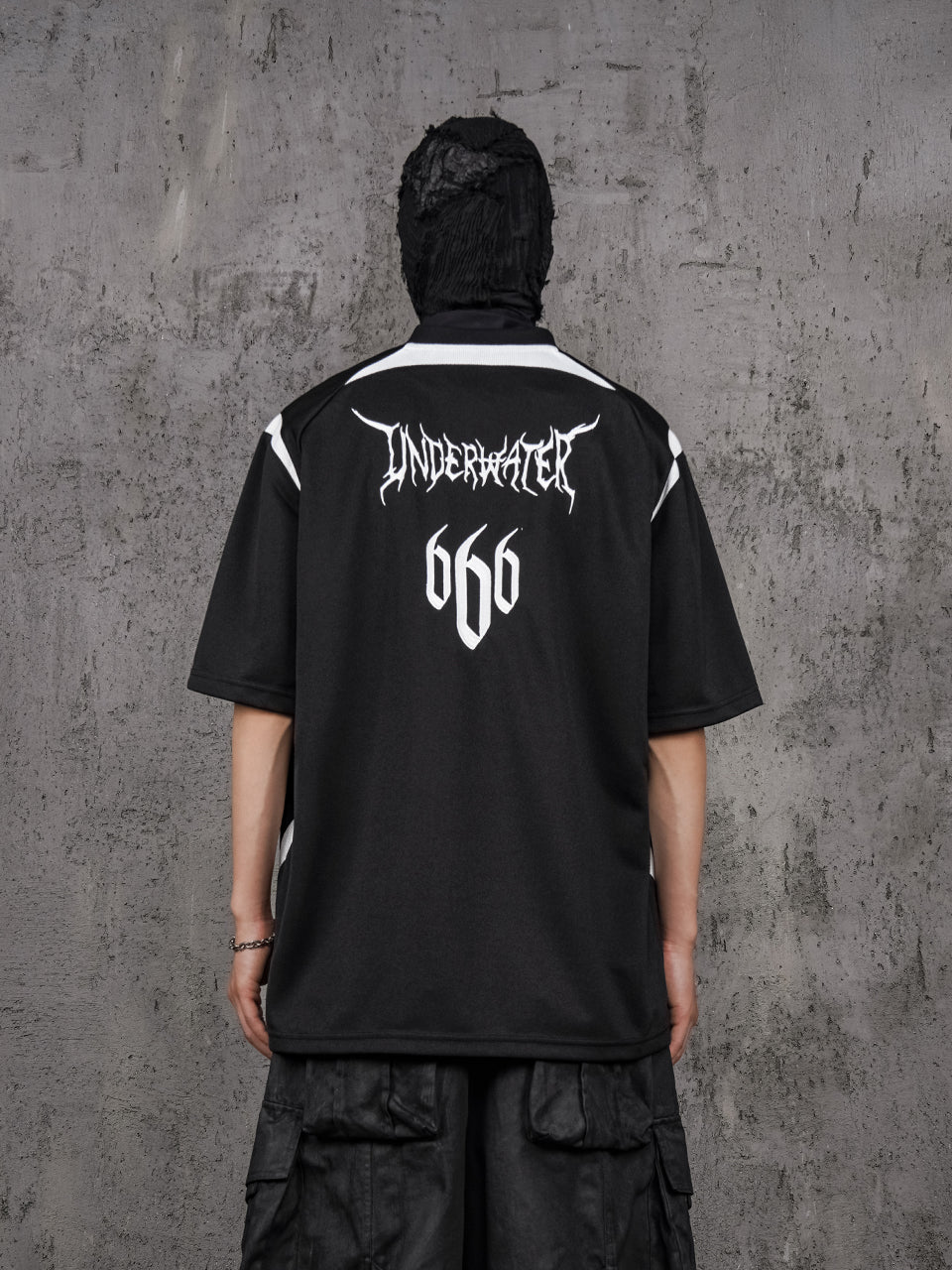 UNDERWATER Black and White Deconstructed Patchwork Embroidered Jersey Tee | Face 3 Face