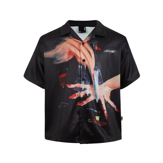 Remedy Finger and Wine Glass Full Print Short Sleeve Cuban Shirt | Face 3 Face