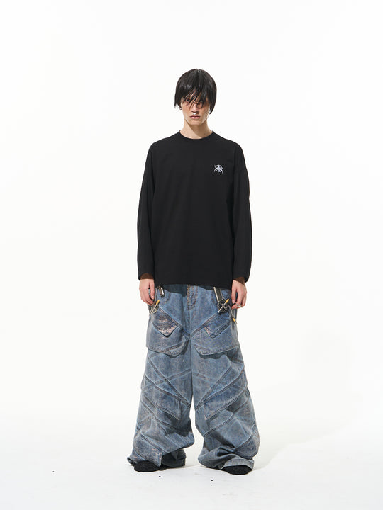 BLIND NO PLAN Logo Embroidered Inverted Sleeve Long Sleeve Tee | Face 3 Face