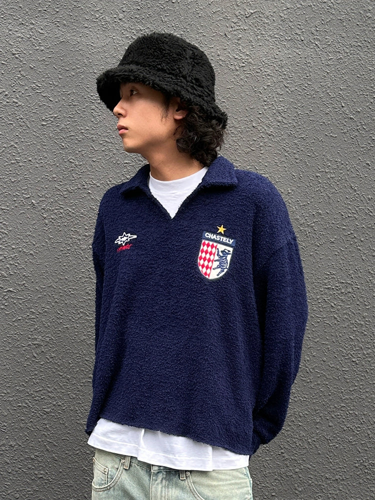 Remedy Number Patch Embroidered Polo Knit Sweater | Face 3 Face