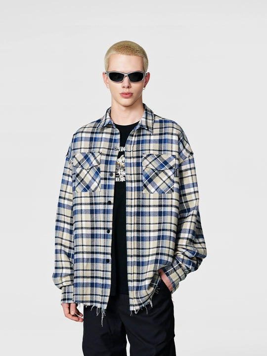 Achock Plaid Fringe Long Sleeved Flannel Shirt | Face 3 Face