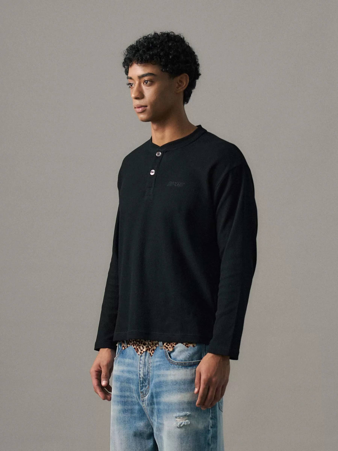 S45 Waffle Henley Neck Long Sleeve Tee | Face 3 Face