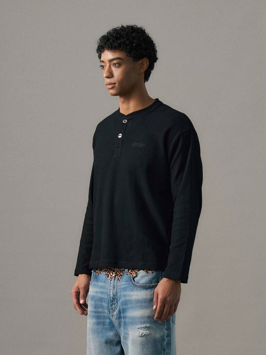 S45 Waffle Henley Neck Long Sleeve Tee | Face 3 Face