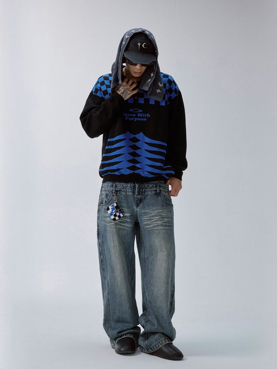 F2CE Checkerboard Pattern Polo Knit Sweater | Face 3 Face