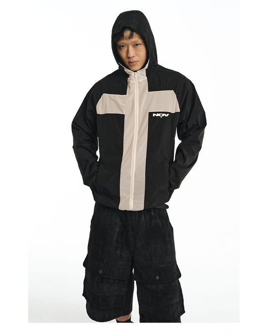 NOVACAM Wrinkled Nylon Mesh-Paneled Hooded Track Jacket | Face 3 Face