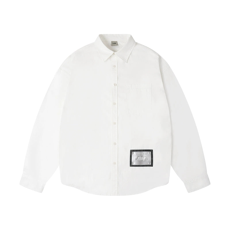 Labt Patch Embroidered Wrinkled Long Sleeve Shirt | Face 3 Face