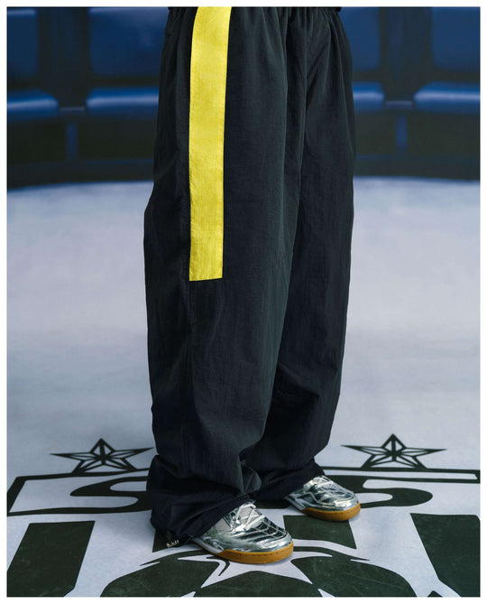 S45 Yellow Color Block Logo Patch Nylon Track Pants | Face 3 Face
