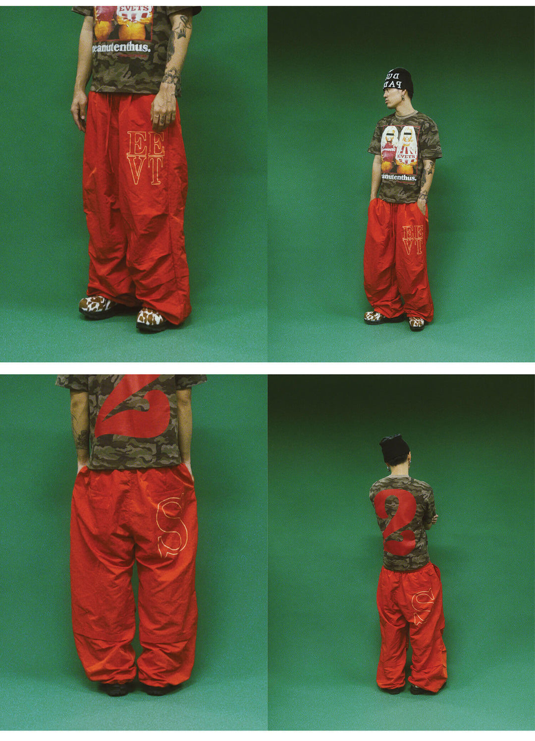 EVETS Orange Logo Print Nylon Baggy Track Pants | Face 3 Face
