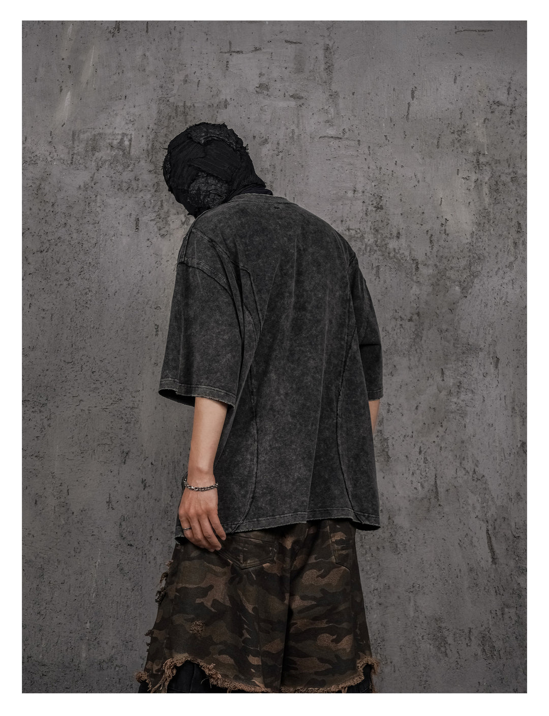 UNDERWATER Black Sand-Washed Faded Deconstructed Tee | Face 3 Face