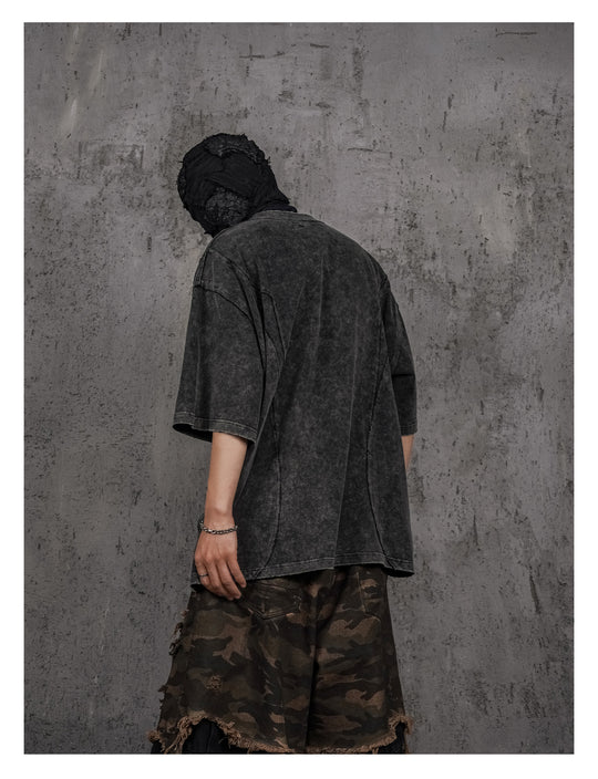 UNDERWATER Black Sand-Washed Faded Deconstructed Tee | Face 3 Face