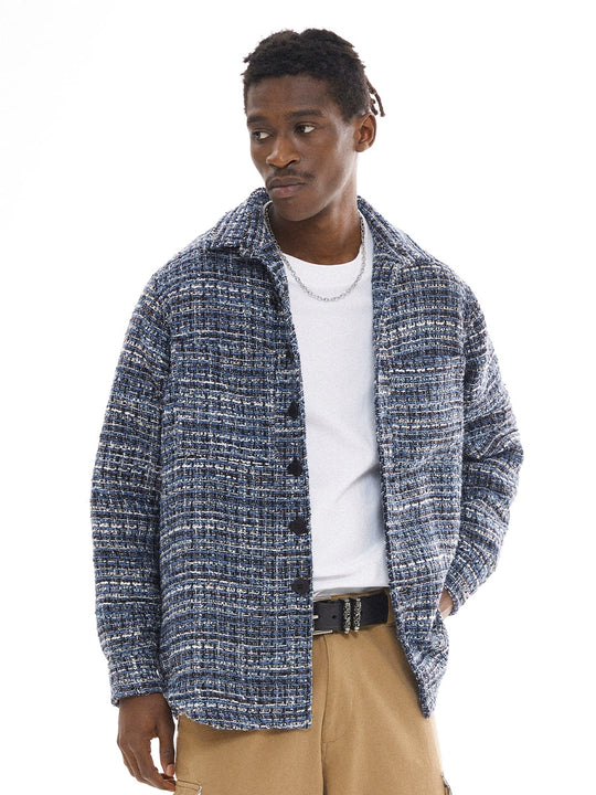 EMPTY REFERENCE Tweed Plaid Blue Long Sleeve Shirt | Face 3 Face