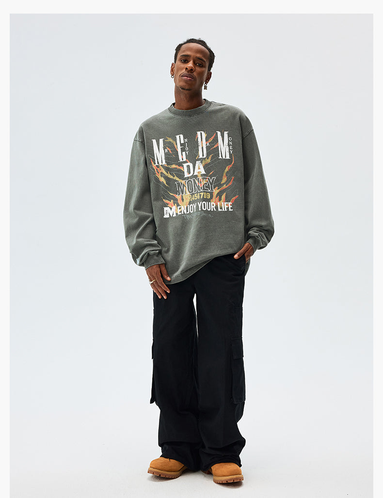 MEDM Flame Bones Graphic Washed Long Sleeve Tee | Face 3 Face