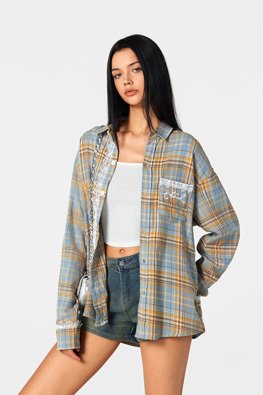 Achock Plaid Lace Long Sleeved Shirt | Face 3 Face